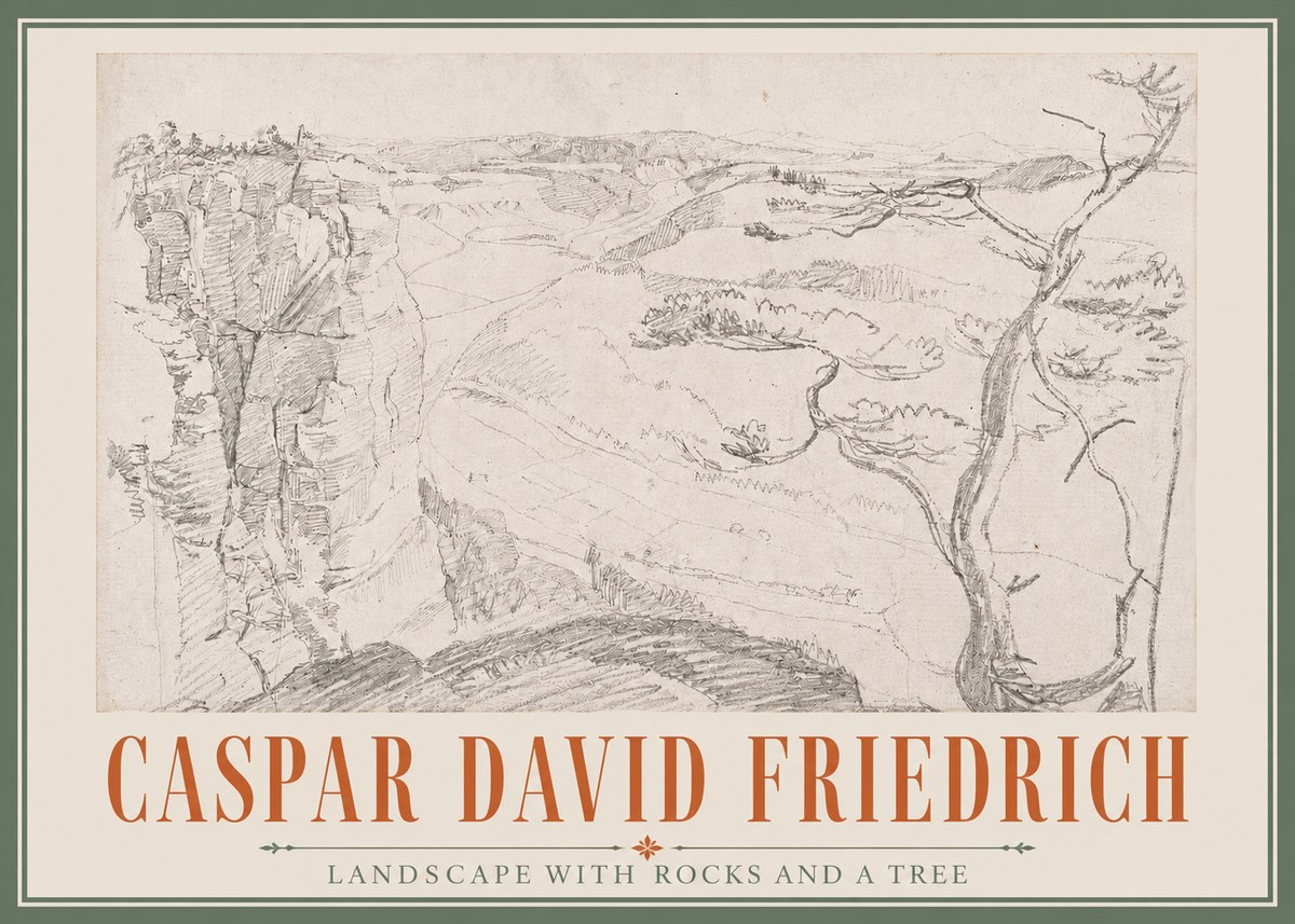 Caspar David Friedrich Landscape with Rocks and a Tree No3 - Plakát