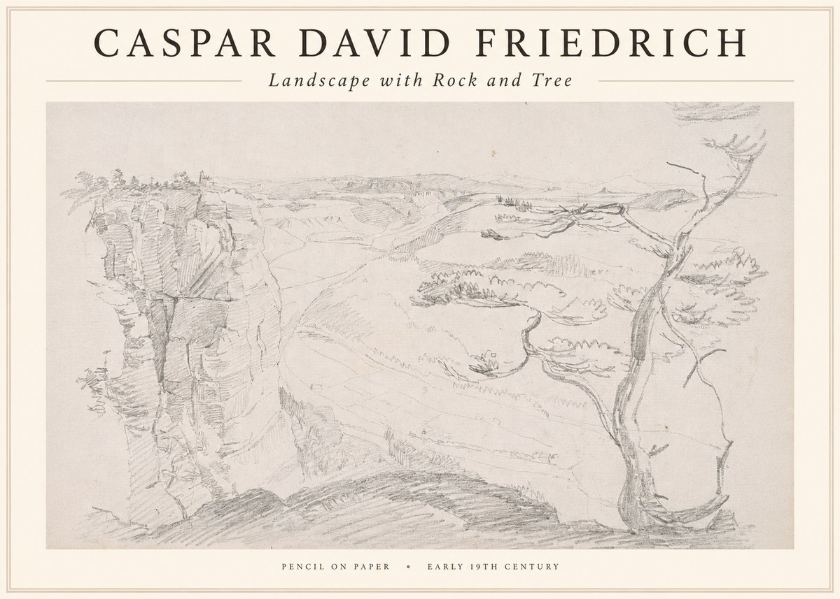 Caspar David Friedrich Landscape with Rocks and a Tree No4 - Plakát