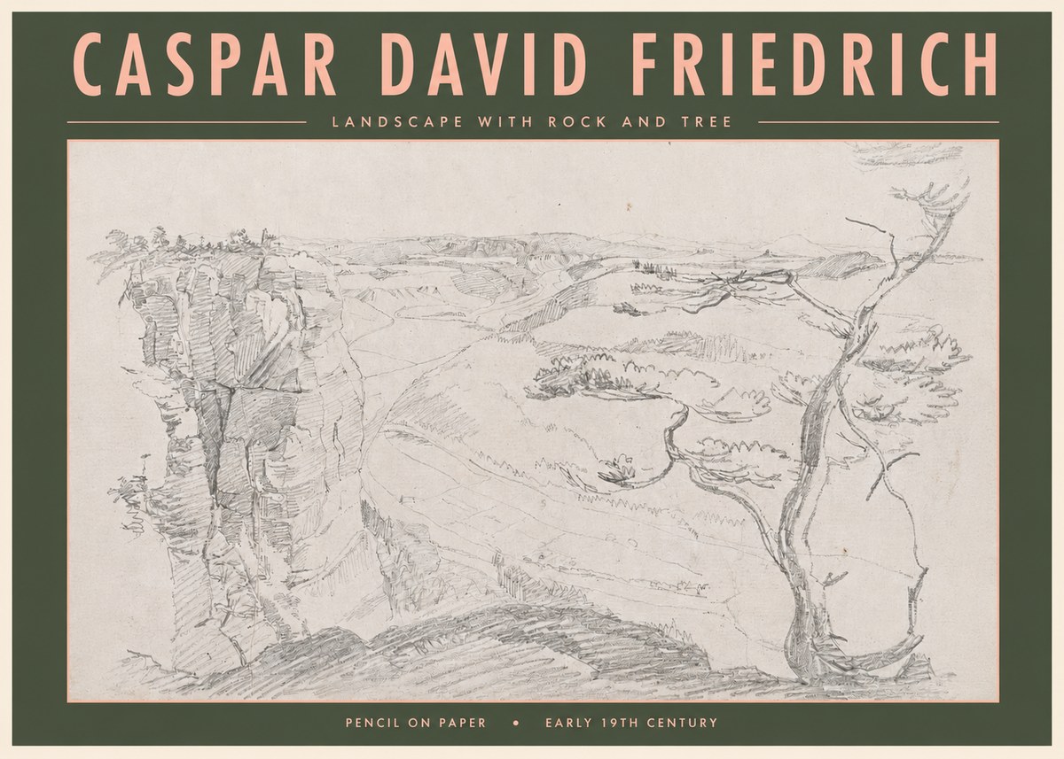 Caspar David Friedrich Landscape with Rocks and a Tree No5 - Plakát