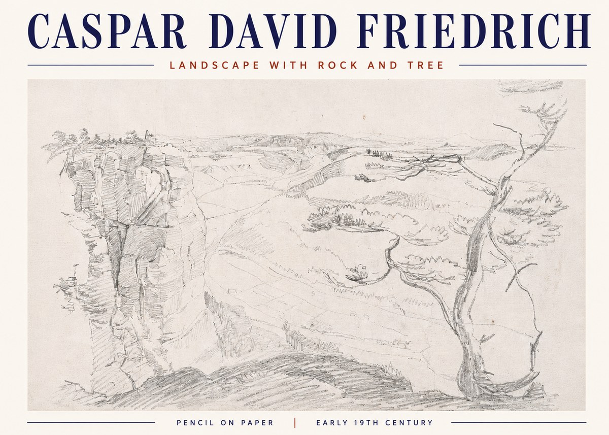 Caspar David Friedrich Landscape with Rocks and a Tree No6 - Plakát
