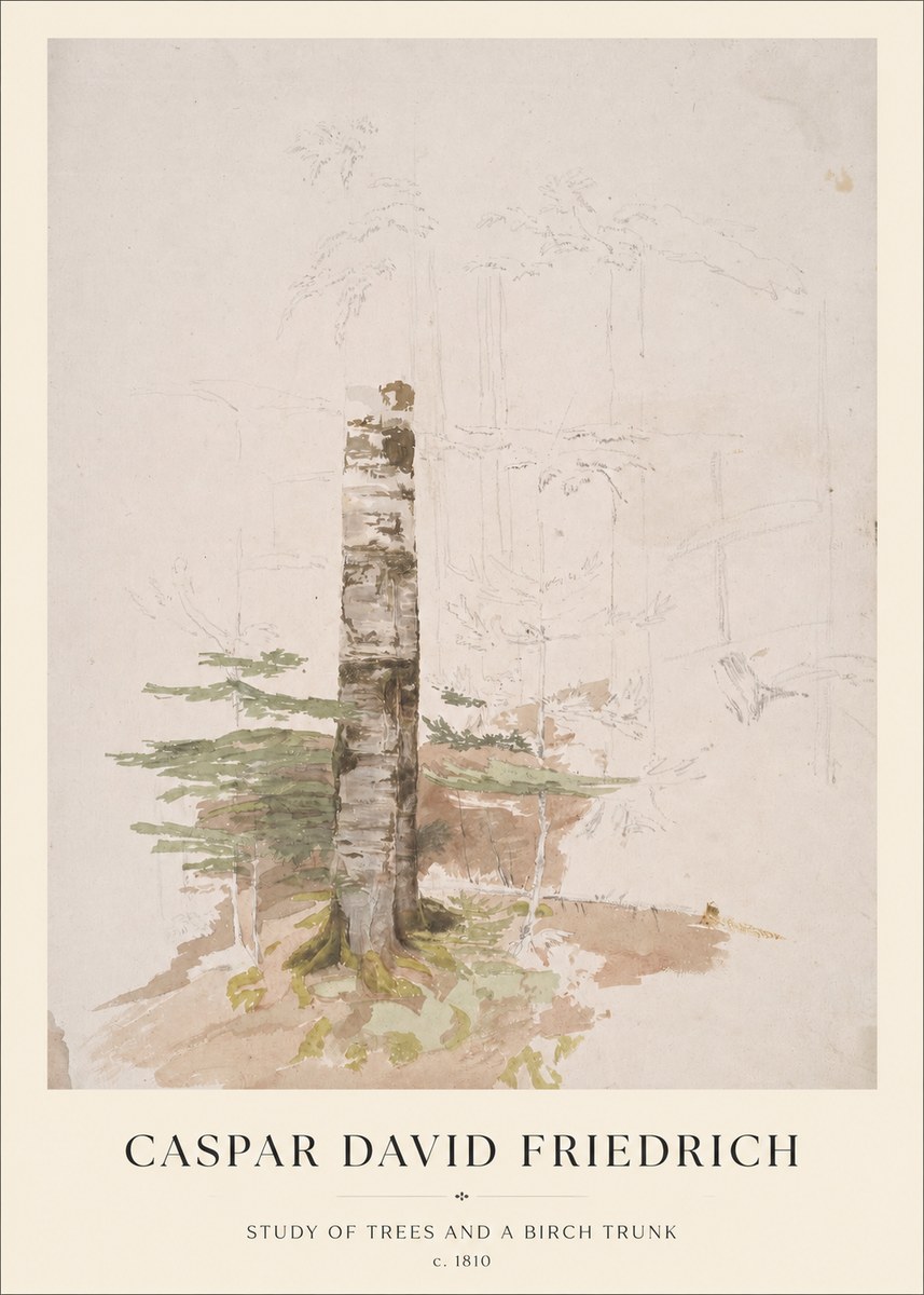 Caspar David Friedrich Study of Trees and a Birch Trunk No1 - Plakát