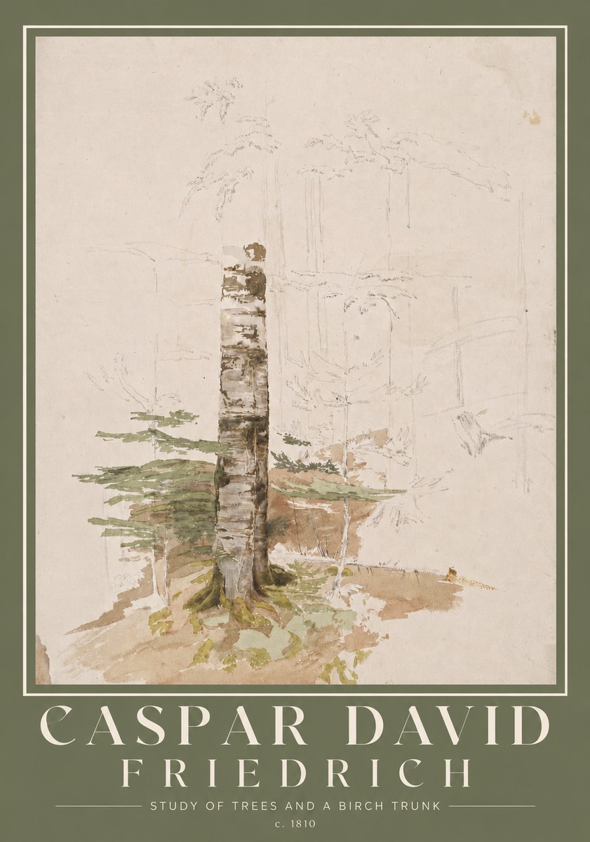 Caspar David Friedrich Study of Trees and a Birch Trunk No2 - Plakát