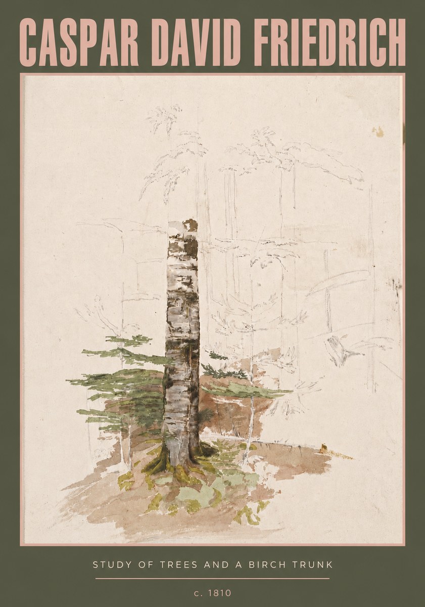 Caspar David Friedrich Study of Trees and a Birch Trunk No3 - Plakát