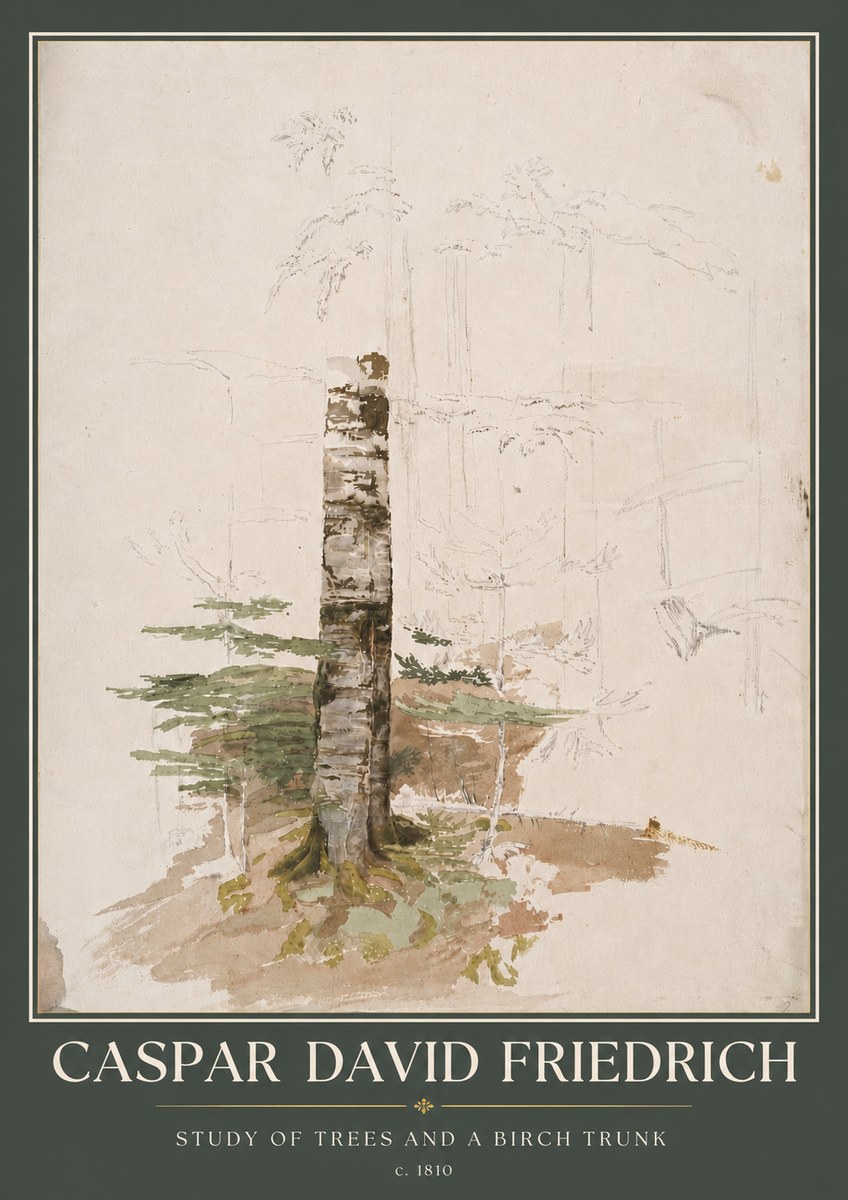 Caspar David Friedrich Study of Trees and a Birch Trunk No5 - Plakát