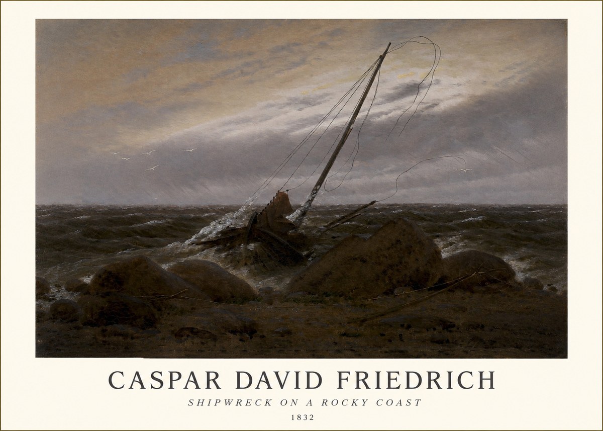 Caspar David Friedrich Shipwreck on a Rocky Coast No1 - Plakát