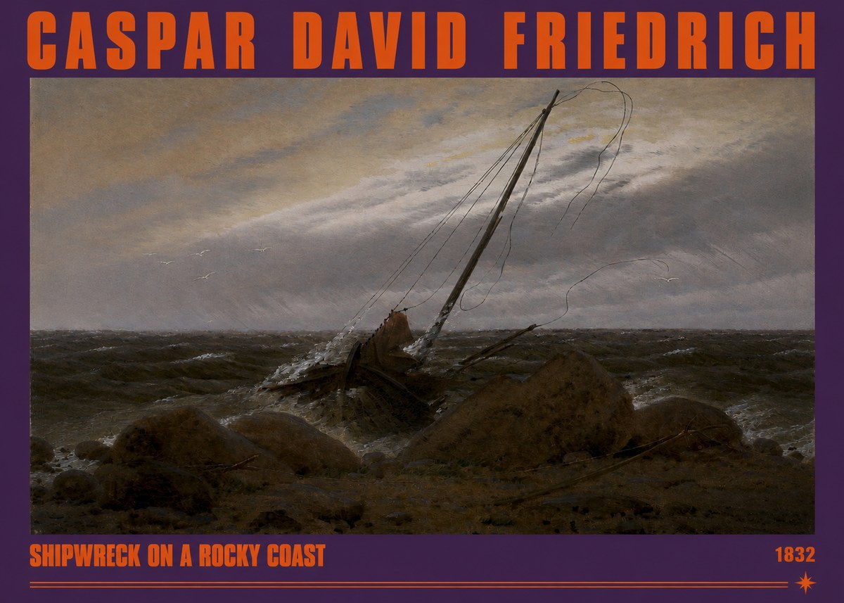 Caspar David Friedrich Shipwreck on a Rocky Coast No2 - Plakát