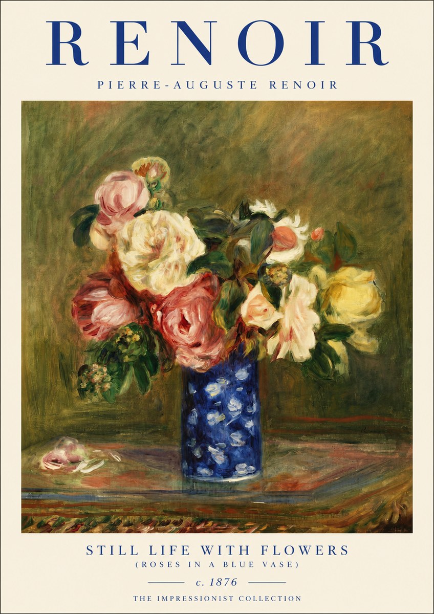 Renoir Still Life with Flowers (Roses in a Blue Vase) No3 - Plakát