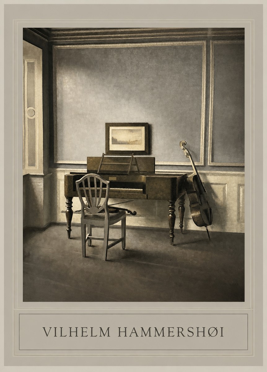 Vilhelm Hammershøi Interior with a Piano and a Cello No1 - Plakát