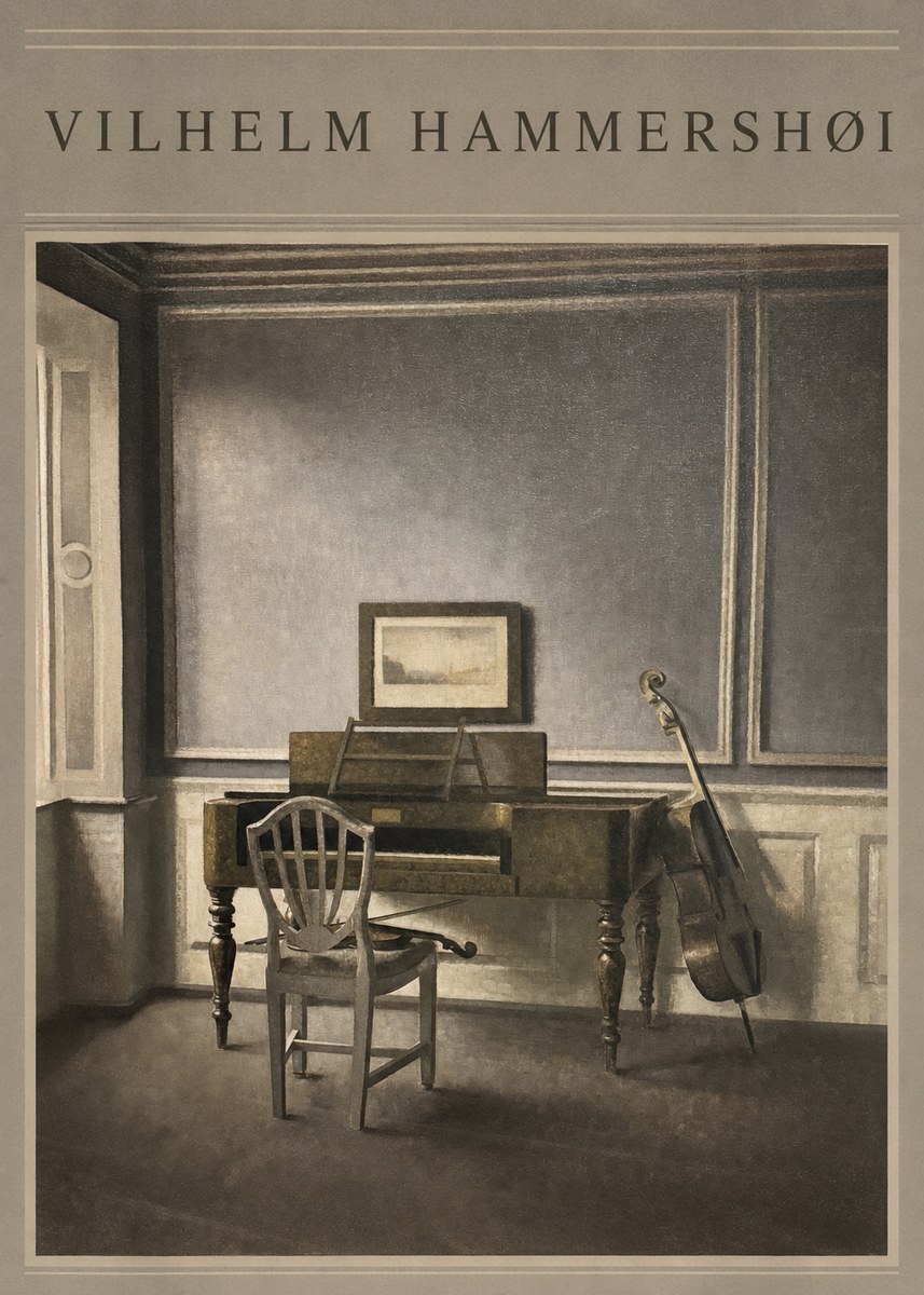 Vilhelm Hammershøi Interior with a Piano and a Cello No3 - Plakát