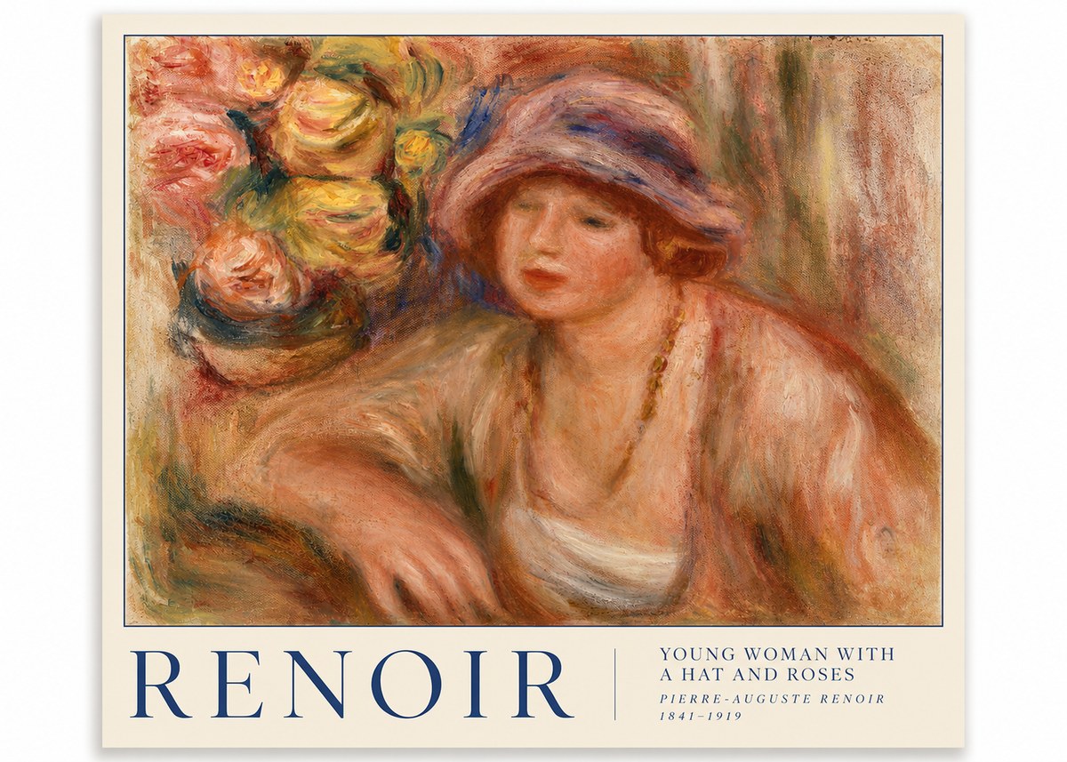 Renoir Young Woman with a Hat and Roses No3 - Plakát