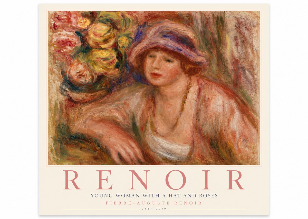 Renoir Young Woman with a Hat and Roses No4 - Plakát