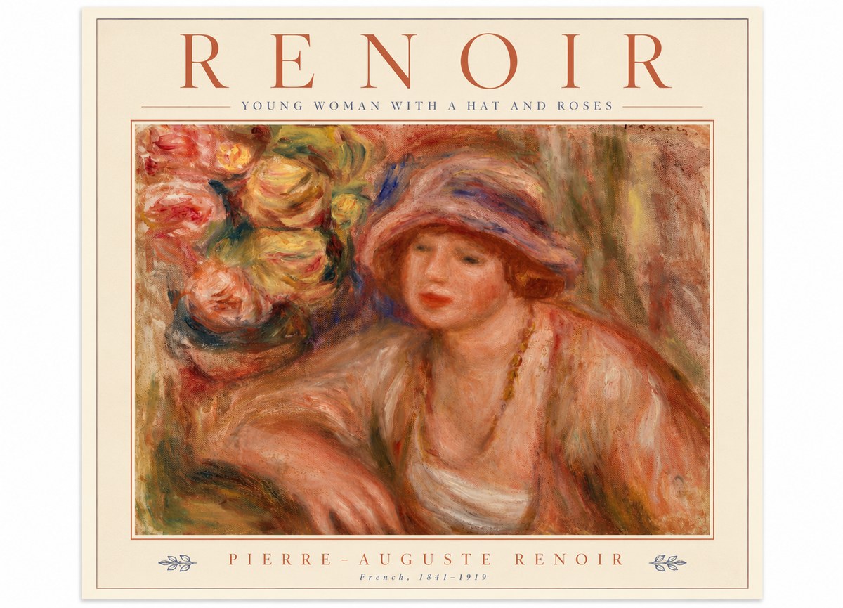 Renoir Young Woman with a Hat and Roses No5 - Plakát