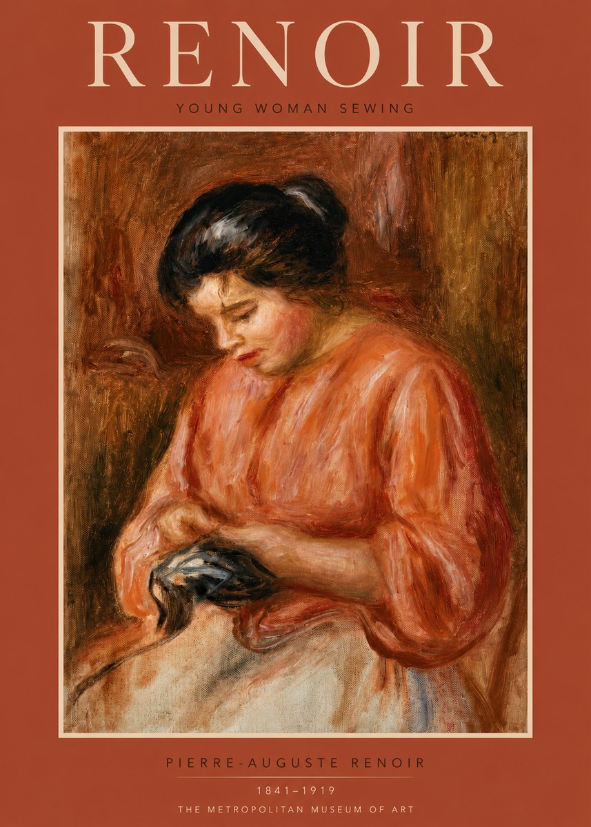 Renoir Young Woman Sewing I No3 - Plakát