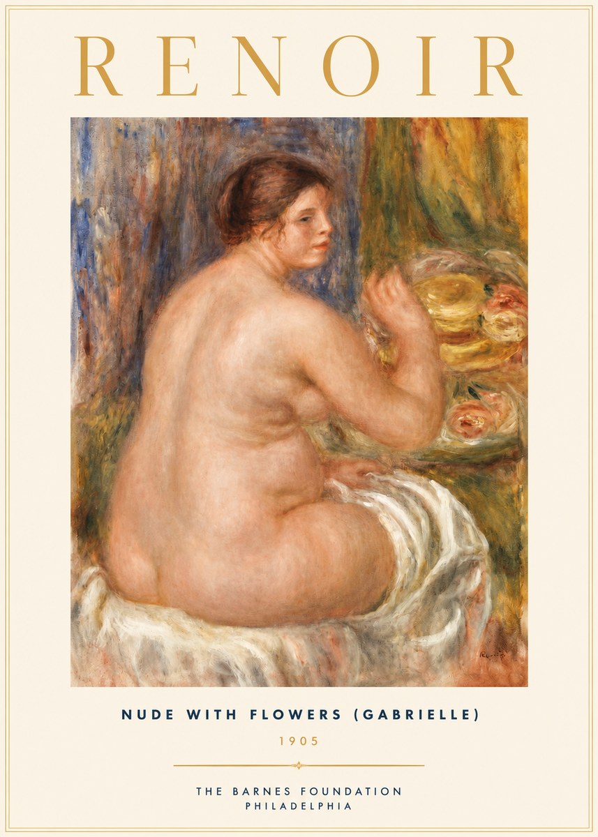Renoir Seated Nude with Flowers (Also Known as the Large Bather) No2 - Plakát