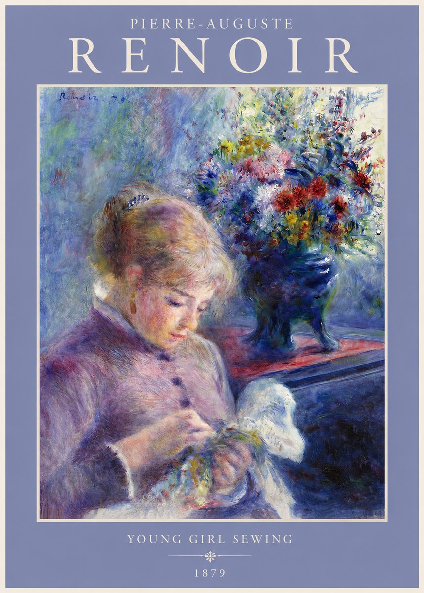Renoir Young Girl Sewing No2 - Plakát