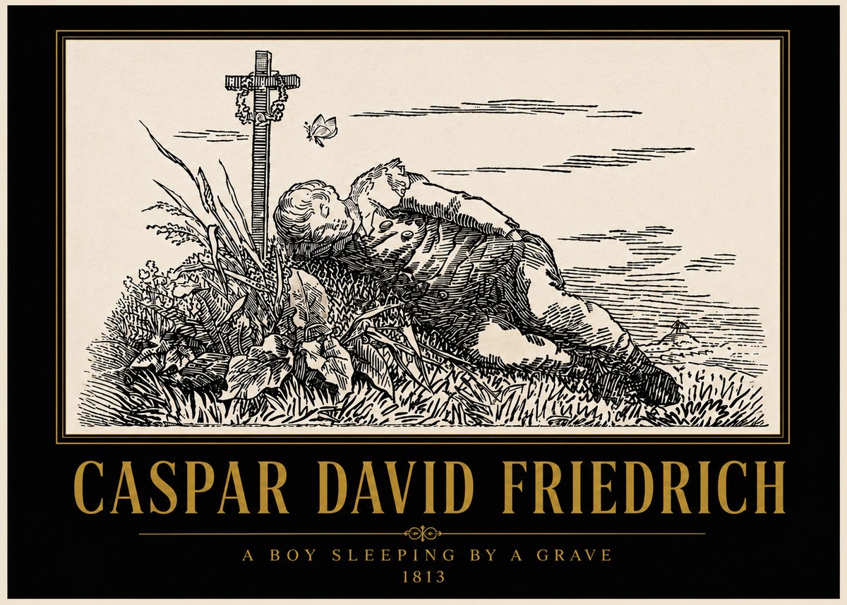Caspar David Friedrich A Boy Sleeping by a Grave No5 - Plakát