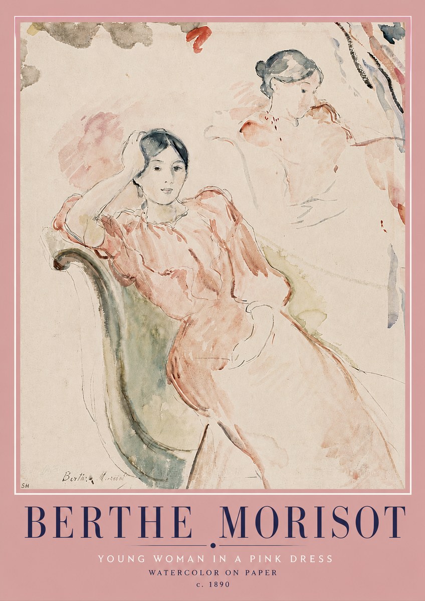 Berthe Morisot Young Woman in a Pink Dress II No4 - Plakát
