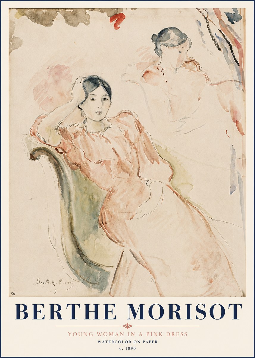 Berthe Morisot Young Woman in a Pink Dress II No6 - Plakát