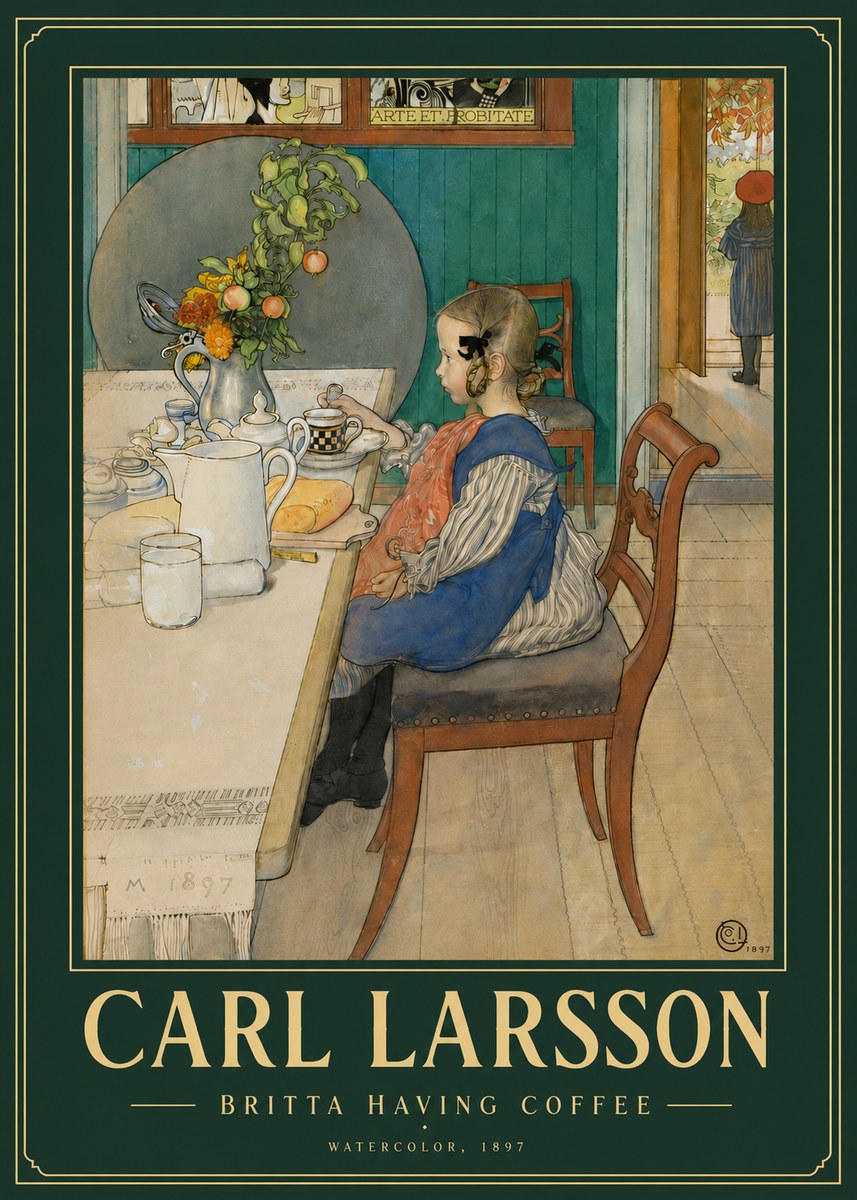 Carl Larsson Britta Having Coffee No4 - Plakát