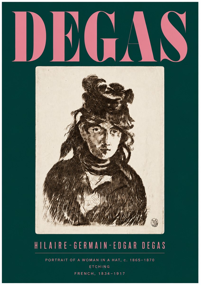 Edgar Degas Portrait of a Woman in a Hat No5 - Plakát