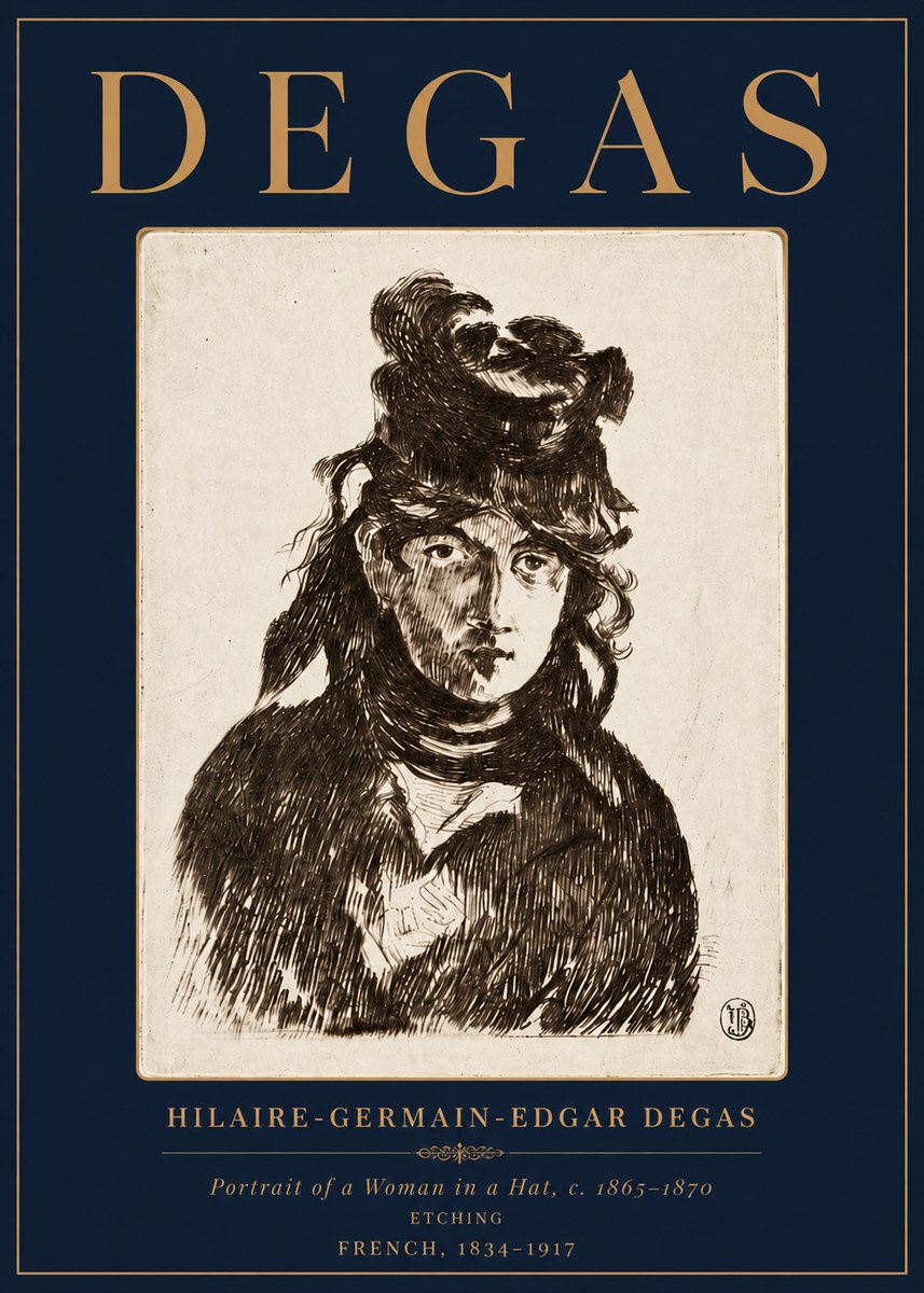 Edgar Degas Portrait of a Woman in a Hat No6 - Plakát