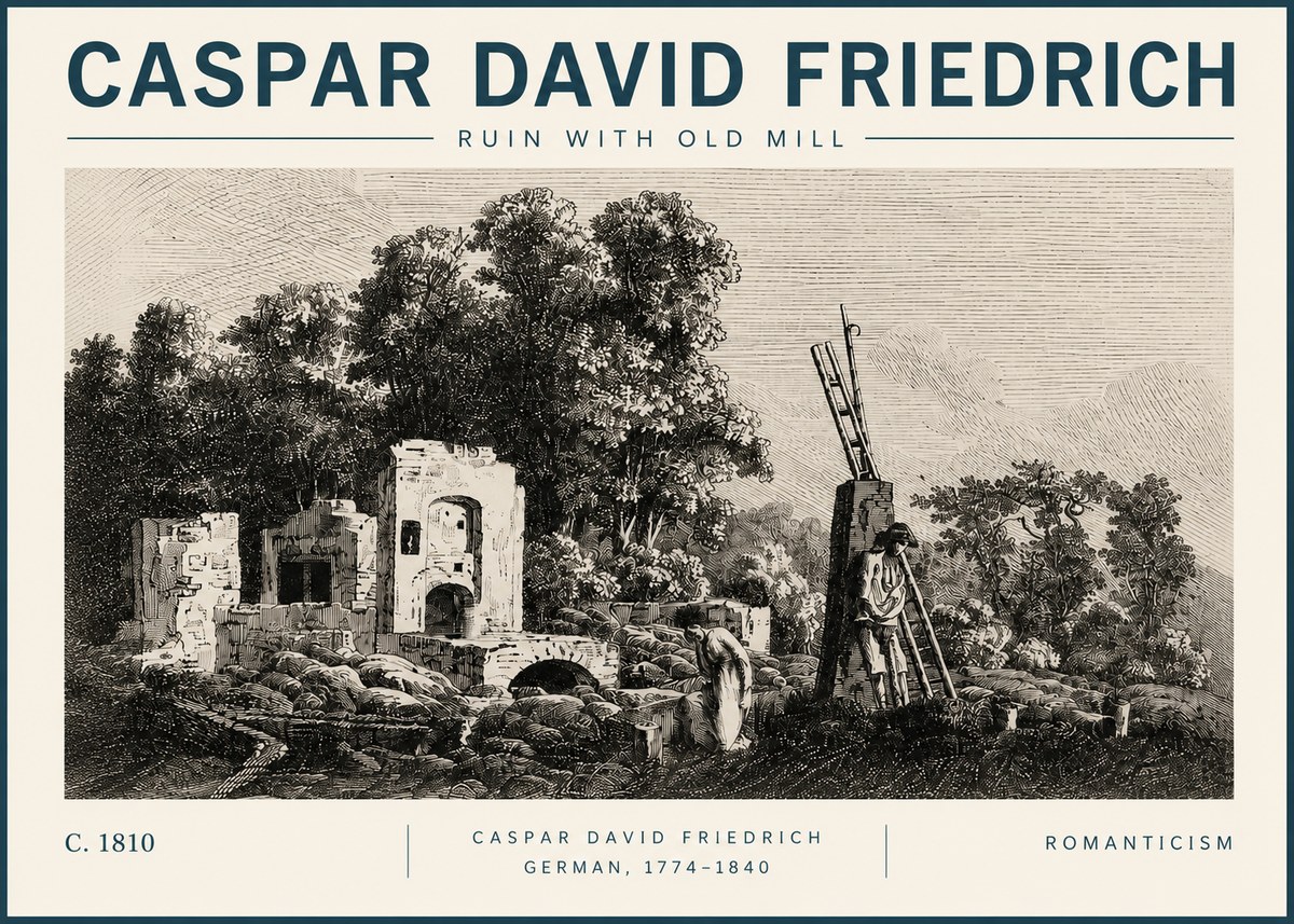 Caspar David Friedrich Ruin with Old Mill No3 - Plakát