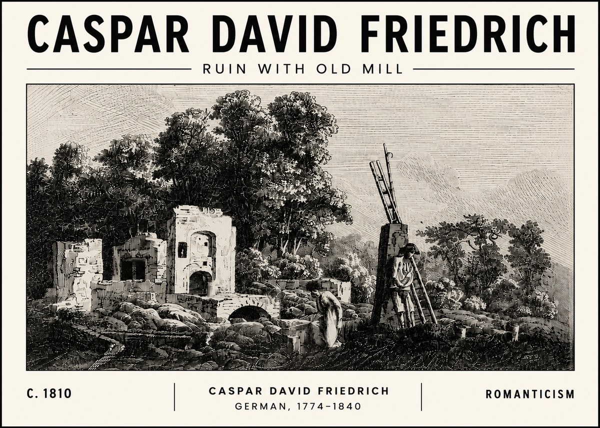 Caspar David Friedrich Ruin with Old Mill No5 - Plakát