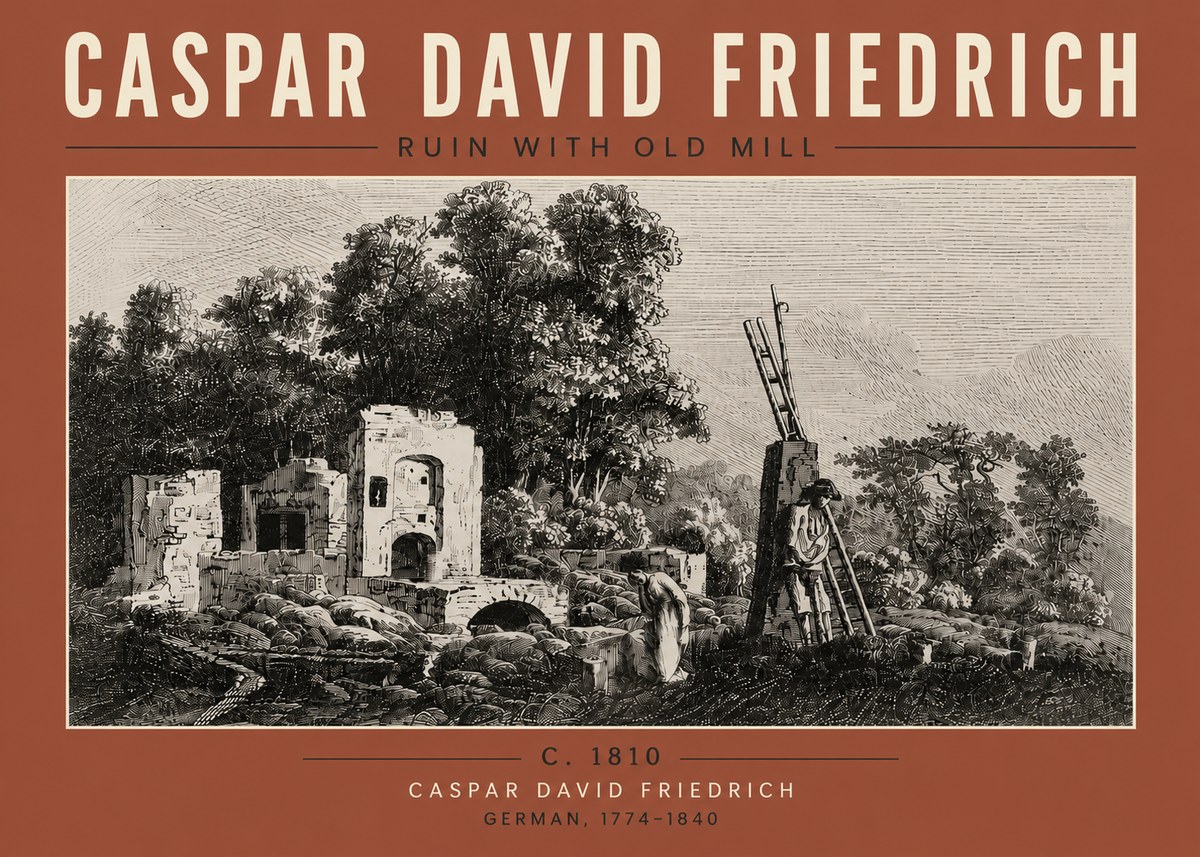 Caspar David Friedrich Ruin with Old Mill No6 - Plakát