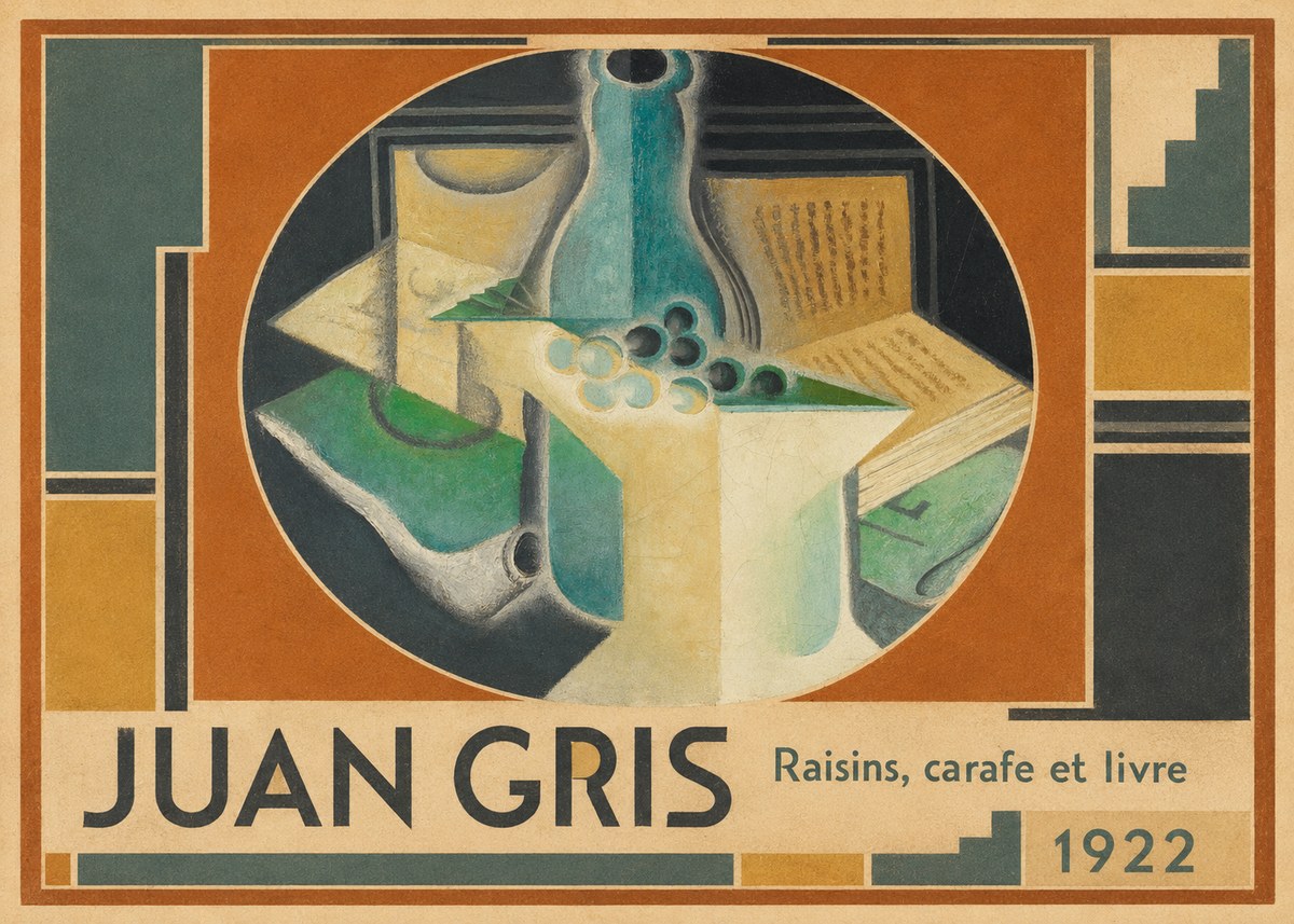 Juan Gris Raisins, Carafe Et Livre No1 - Plakát