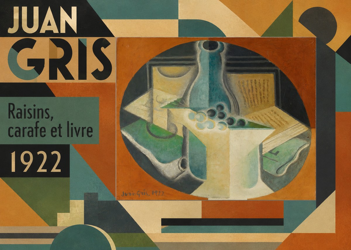 Juan Gris Raisins, Carafe Et Livre No6 - Plakát