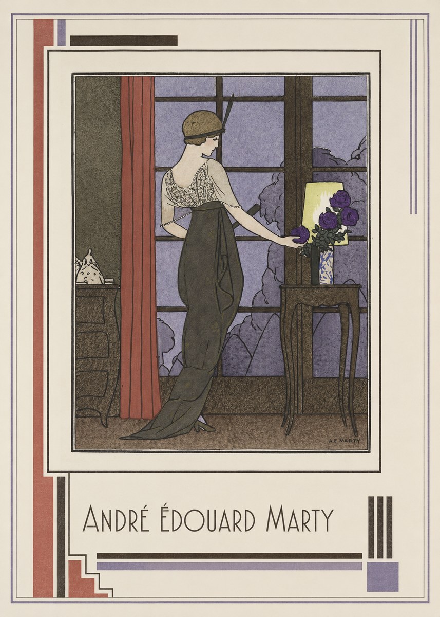 André Édouard Marty Lady at the Window with Roses No1 - Plakát