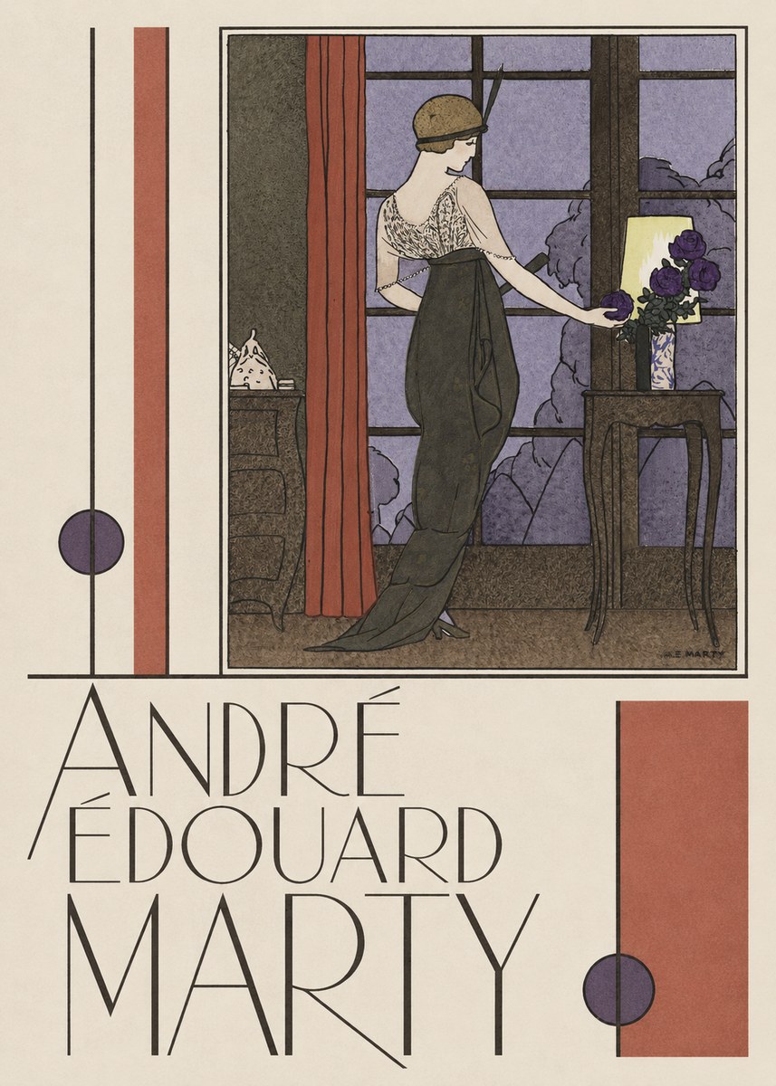 André Édouard Marty Lady at the Window with Roses No3 - Plakát