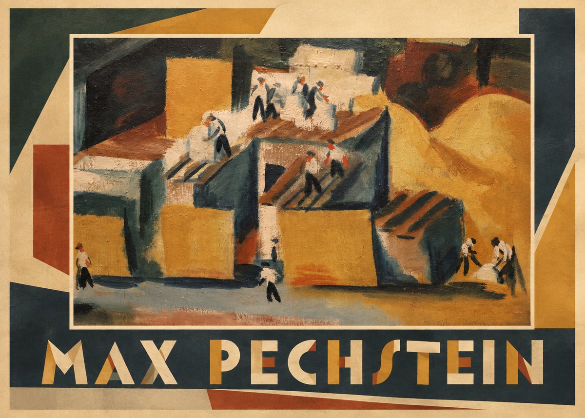 Max Pechstein Workers on Rooftops No4 - Plakát