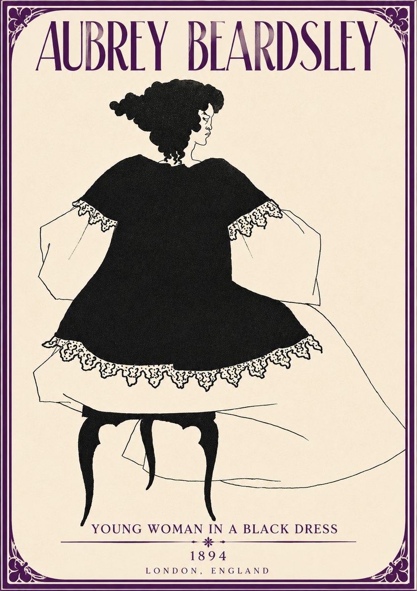 Aubrey Beardsley Woman in a Dress No5 - Plakát