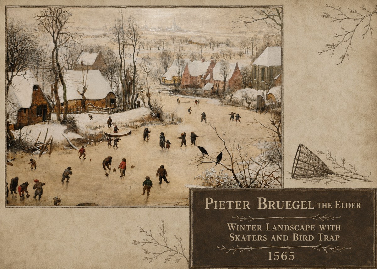 Pieter Bruegel Winter Landscape with Skaters and Bird Trap No5 - Plakát