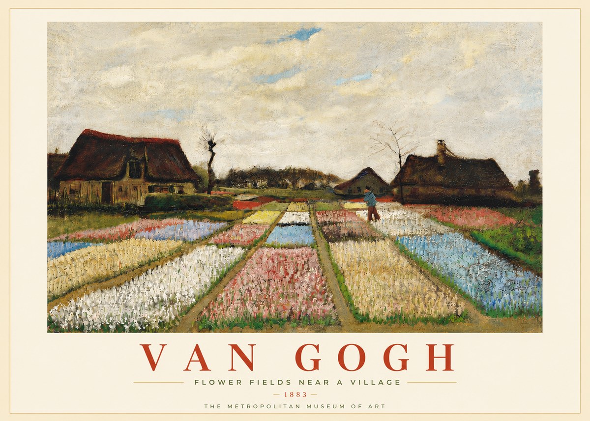 Van Gogh Flower Fields Near a Village No5 - Plakát