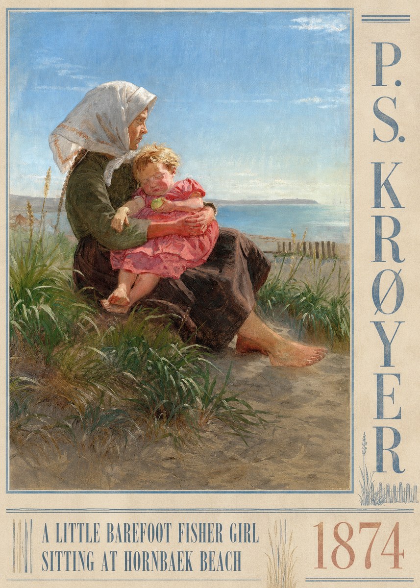 P.S. Krøyer A Little Barefoot Fisher Girl Sitting at Hornbaek Beach No3 - Plakát