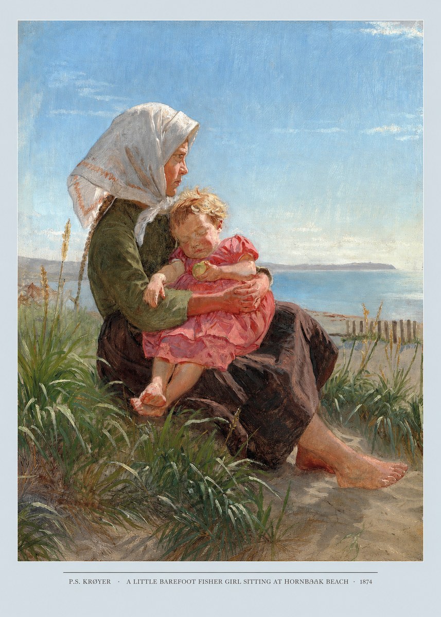 P.S. Krøyer A Little Barefoot Fisher Girl Sitting at Hornbaek Beach No5 - Plakát