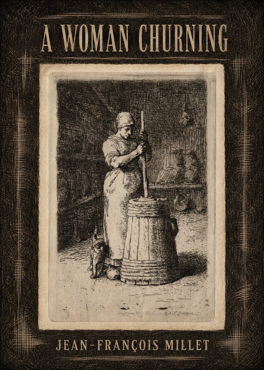Jean-François Millet A Woman Churning No4 - Plakát
