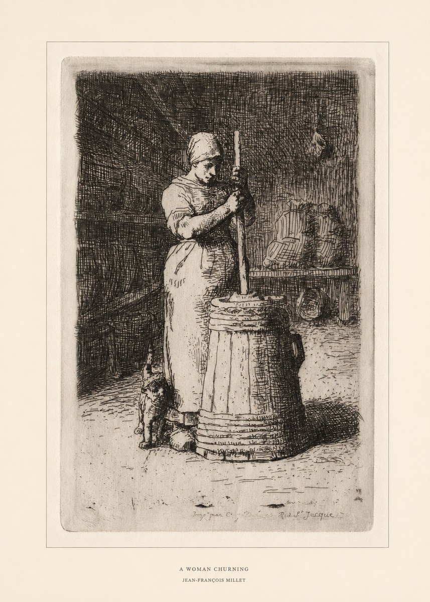 Jean-François Millet A Woman Churning No6 - Plakát