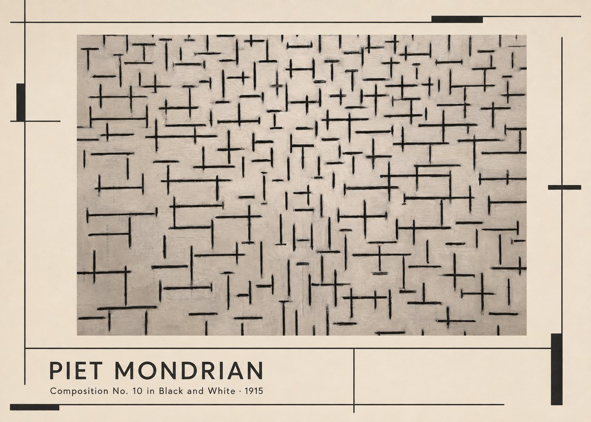 Piet Mondrian Composition No. 10 in Black and White No1 - Plakát