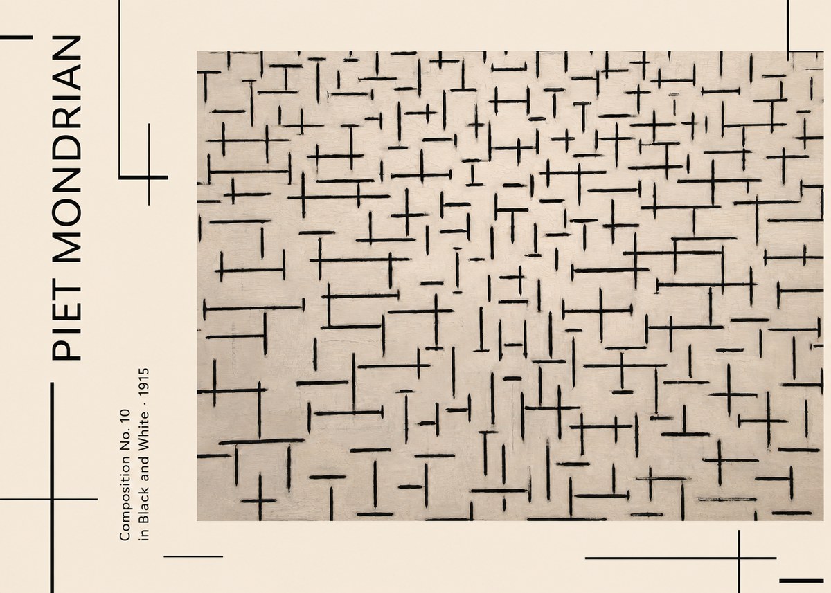 Piet Mondrian Composition No. 10 in Black and White No2 - Plakát