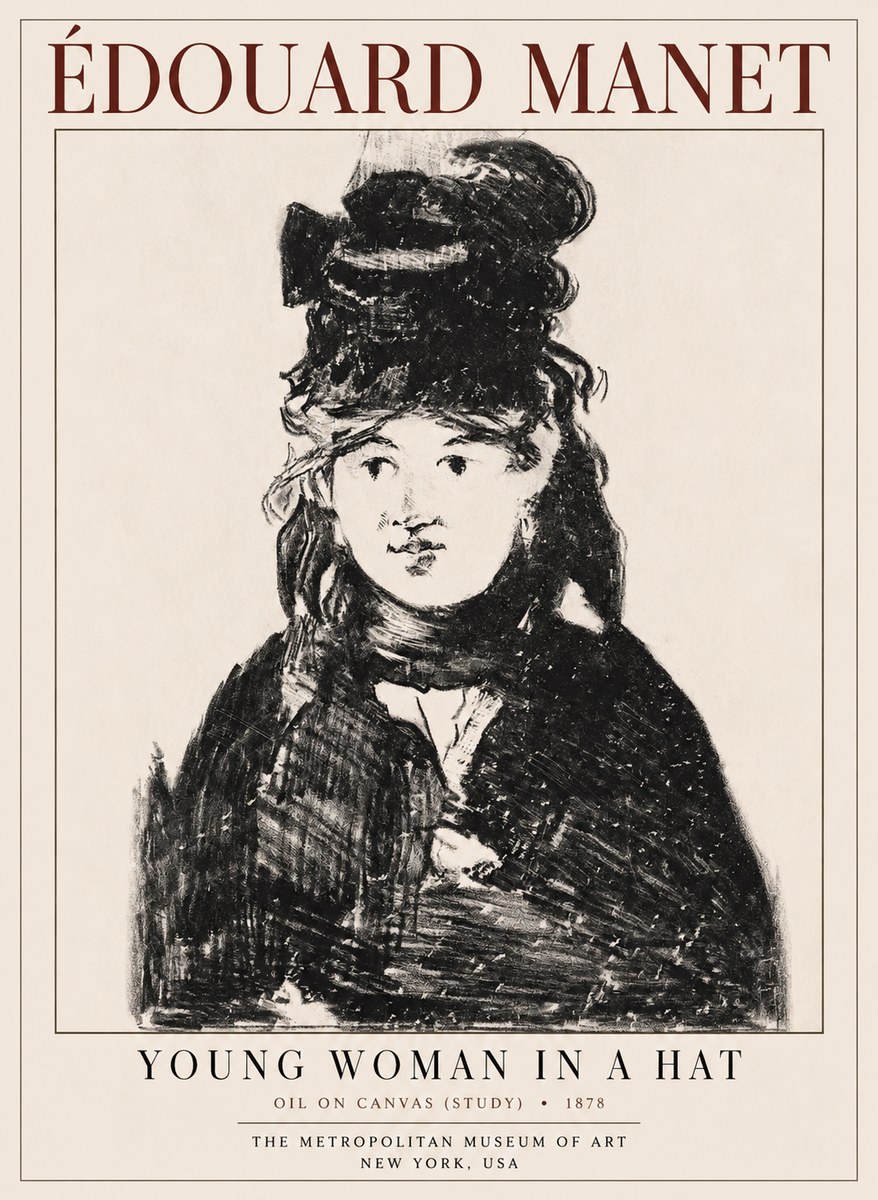 Édouard Manet Young Woman in a Hat IV No1 - Plakát