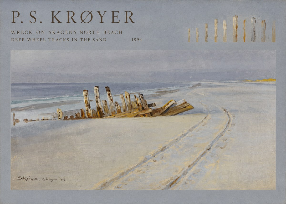 P.S. Krøyer Wreck on Skagen's North Beach. Deep Wheel Tracks in the Sand No4 - Plakát
