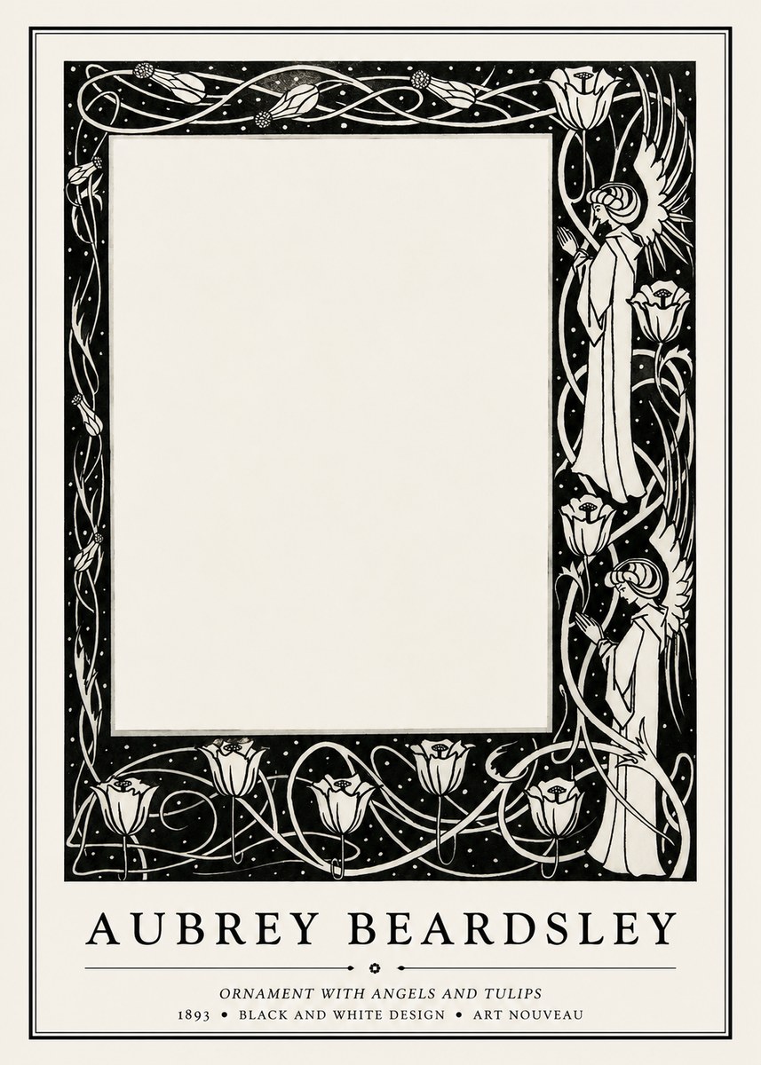 Aubrey Beardsley Ornament with Angels and Tulips No1 - Plakát