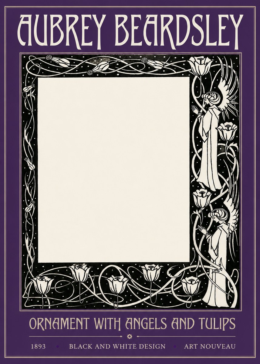 Aubrey Beardsley Ornament with Angels and Tulips No2 - Plakát