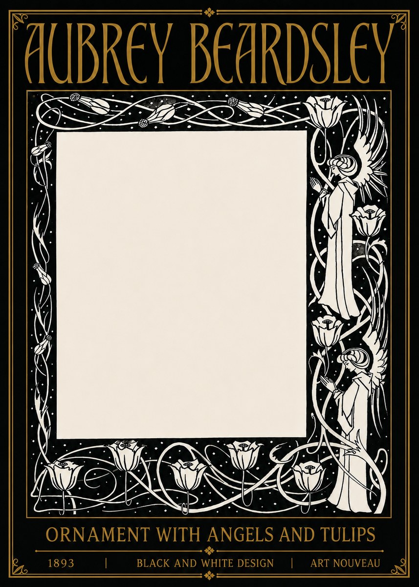 Aubrey Beardsley Ornament with Angels and Tulips No5 - Plakát