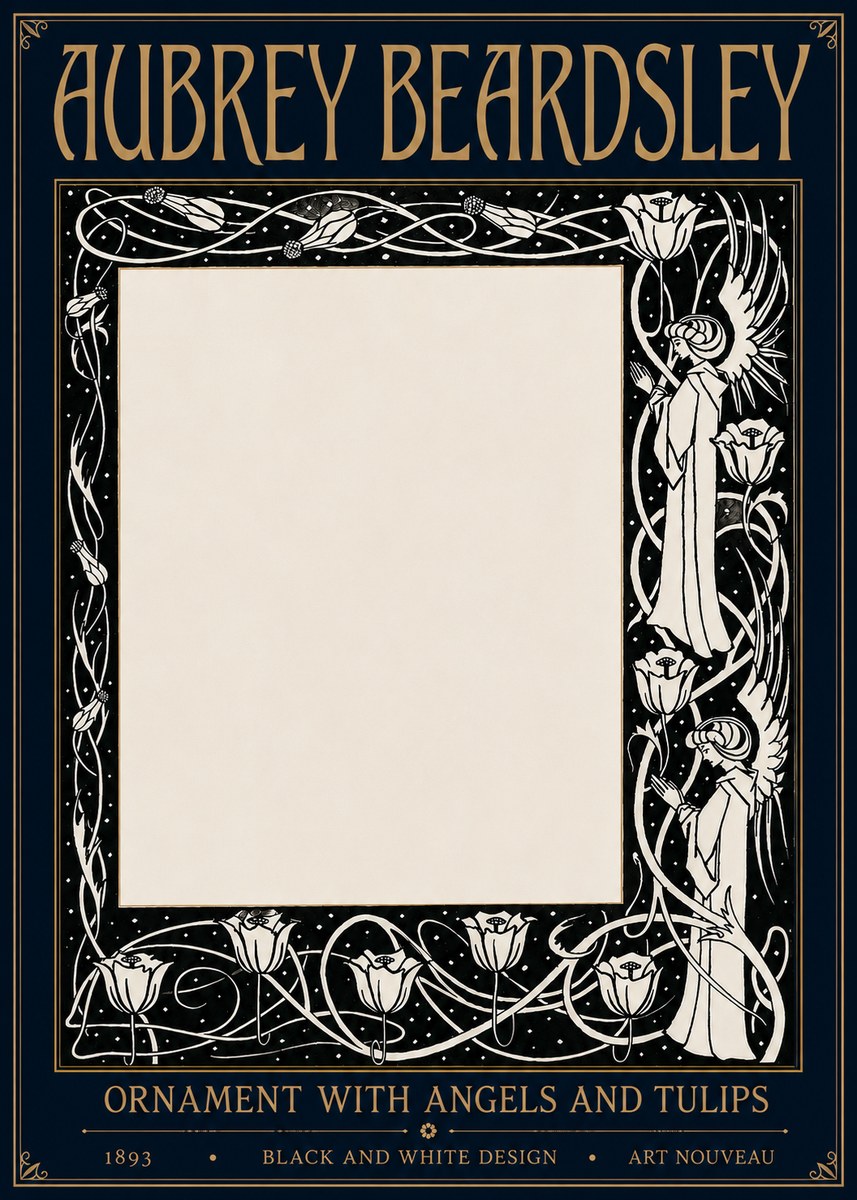Aubrey Beardsley Ornament with Angels and Tulips No6 - Plakát