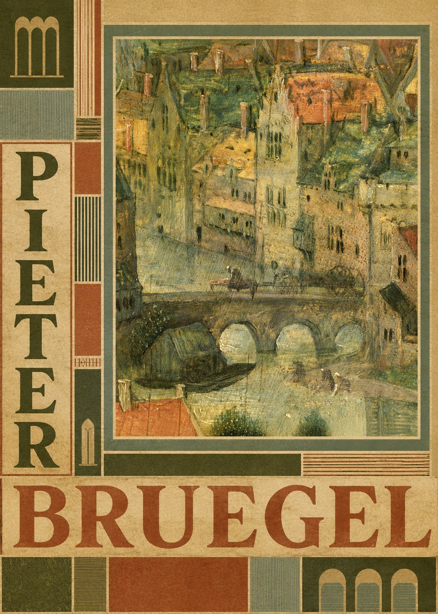 Pieter Bruegel Cityscape with Bridge No3 - Plakát