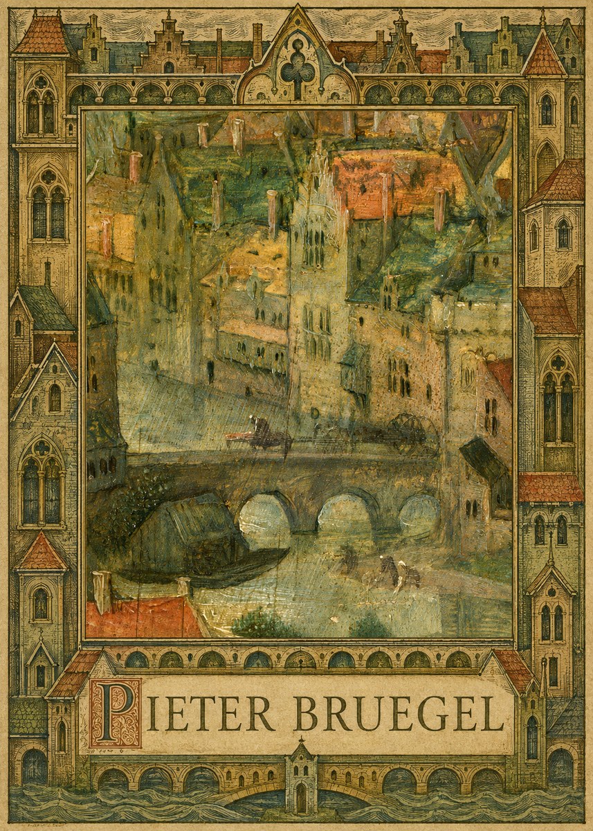 Pieter Bruegel Cityscape with Bridge No5 - Plakát
